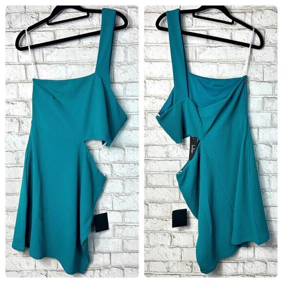 Lulus Dresses & Skirts - Lulus Dress Slice of Style One Shoulder Cut Out Mini Asymmetrical Teal Green XL
